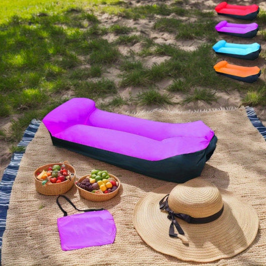 Canapé gonflable portable et fauteuil inclinable pour l'extérieur – Transat robuste semblable à un lit, gonflage et dégonflage rapides, léger et compact pour le camping, la plage, le jardin et les voyages, aucune pompe nécessaire