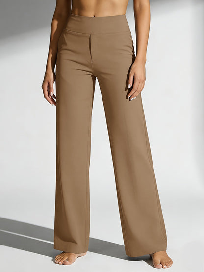 Pantalon de yoga taille haute à jambe droite pour femme avec poches – Vêtement de sport décontracté, extensible et ample pour femme, pantalon d'entraînement uni d'été pour le yoga, la gym, le pilates et le quotidien, S-XXL