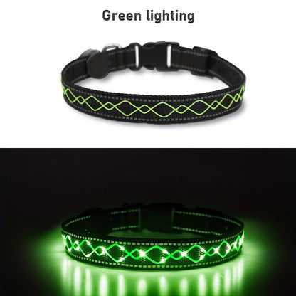 Collier pour chien à broderie LED rechargeable par USB pour la sécurité nocturne – Collier lumineux décoratif avec ajustement réglable pour chiens de petite, moyenne et grande taille, 4 couleurs, tailles S, M, L