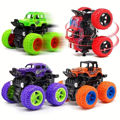 Lot de 4 camions monstres à friction pour tout-petits et enfants de 3 ans et plus - Voitures à inertie « Push & Go » avec rotation à 360°, conduite bidirectionnelle, ensemble de mini véhicules durables, cadeau d'anniversaire, couleur aléatoire