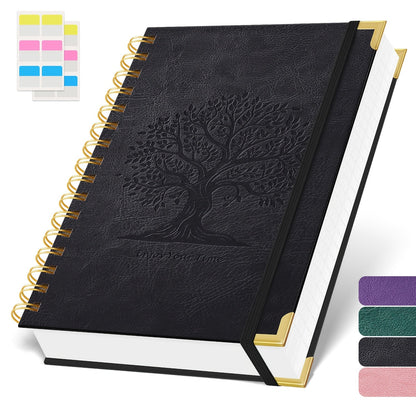 Cahier à spirales format A5 à couverture rigide, 300 pages – Papier épais 100 g/m² anti-transparence, carnet à couverture en cuir pour l'université, le travail et l'écriture – Pour hommes et femmes (Rose, Noir, Vert, Violet)