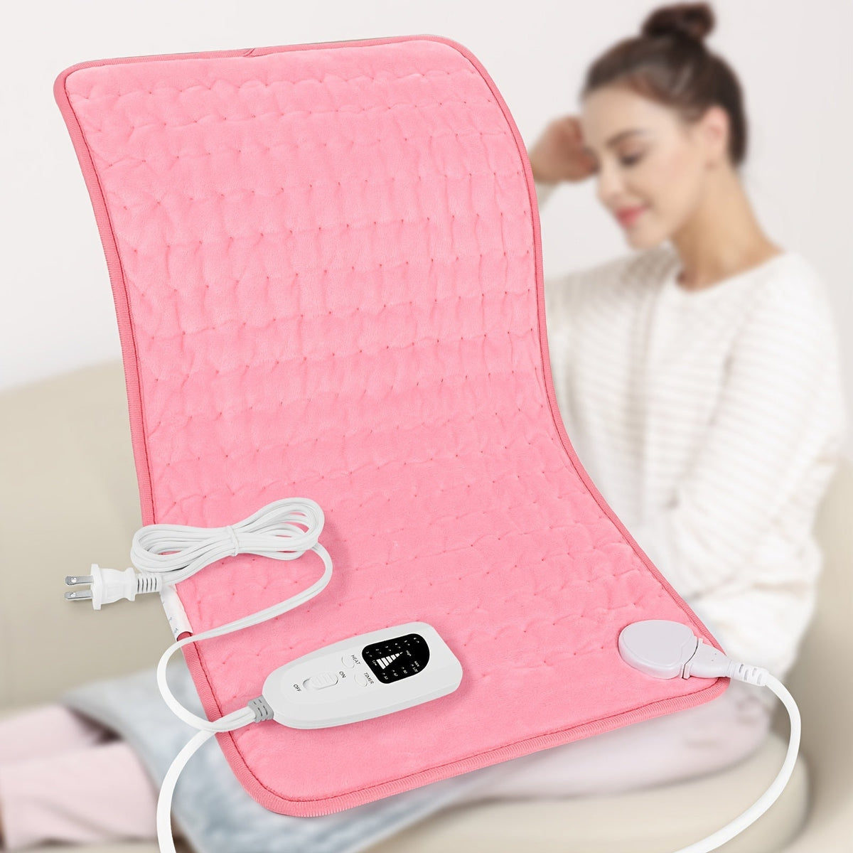 Coussin chauffant extra large 60 cm x 30 cm pour le dos, le cou et les épaules – 6 réglages de chaleur, arrêt automatique, utilisation humide/sèche, flanelle lavable, cadeau idéal