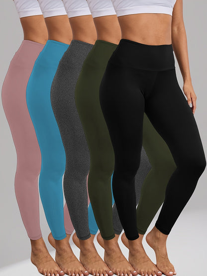 Lot de 5 leggings taille haute gainants pour femme – Pantalons de yoga et de sport ultra-doux, extensibles dans les 4 sens, opaques, pleine longueur, tailles S-XXL, confort toutes saisons pour la salle de sport, le yoga et le quotidien