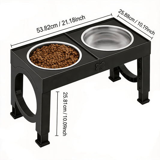 Gamelle surélevée pliable pour chien – Support réglable sur 5 hauteurs avec 2 bols en acier inoxydable, antidérapant, mangeoire et abreuvoir portables pour chiens et chats de toutes tailles, lot de 2