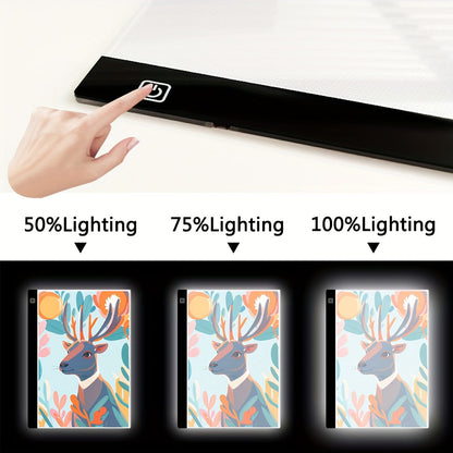 Table lumineuse LED A2 pour diamond painting, traçage et dessin, 3 niveaux de luminosité, alimentée par USB, tablette lumineuse en acrylique ultra-fine, 40 x 60 cm, fournitures d'art diamant et animation