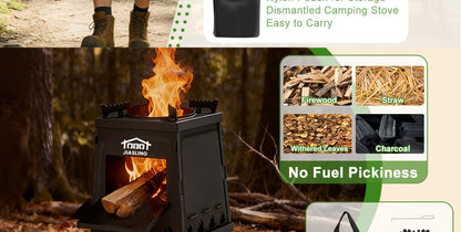 Réchaud de camping portable à bois avec ciseaux barbecue - Poêle de randonnée léger et kit de grill de pique-nique pour le voyage et le camping