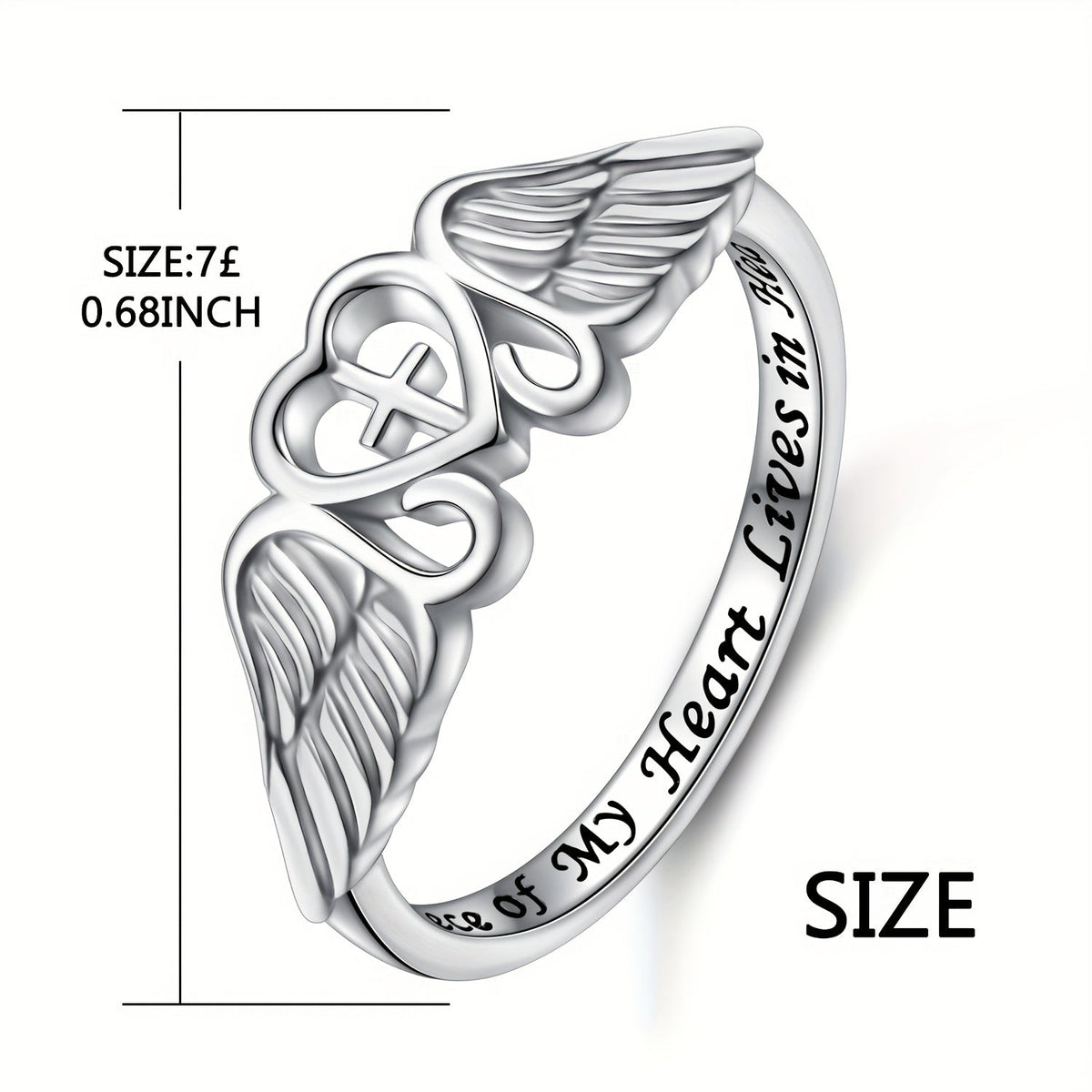 Bague commémorative aile d'ange en argent sterling S925 – Une partie de mon cœur vit au ciel, plaquée rhodium, cadeau de sympathie pour la perte d'une maman, d'un papa, d'un grand-parent, d'une fille ou d'un fils, tailles 5-10