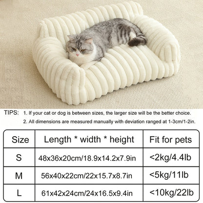 Canapé-lit pour chats d'intérieur - Panier apaisant et moelleux avec revêtement en velours côtelé de qualité supérieure, structure de soutien indéformable, canapé douillet pour chats et petits chiens
