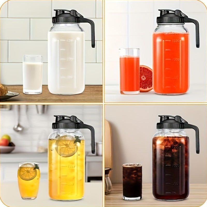 Bocal Mason de 1,9 L (64 oz) avec anse et couvercle – Carafe à boisson en verre borosilicaté de haute qualité sans BPA, étanche, lot de 2/3, pour le sport, l'extérieur, jus, eau, kombucha, cadeau de fête