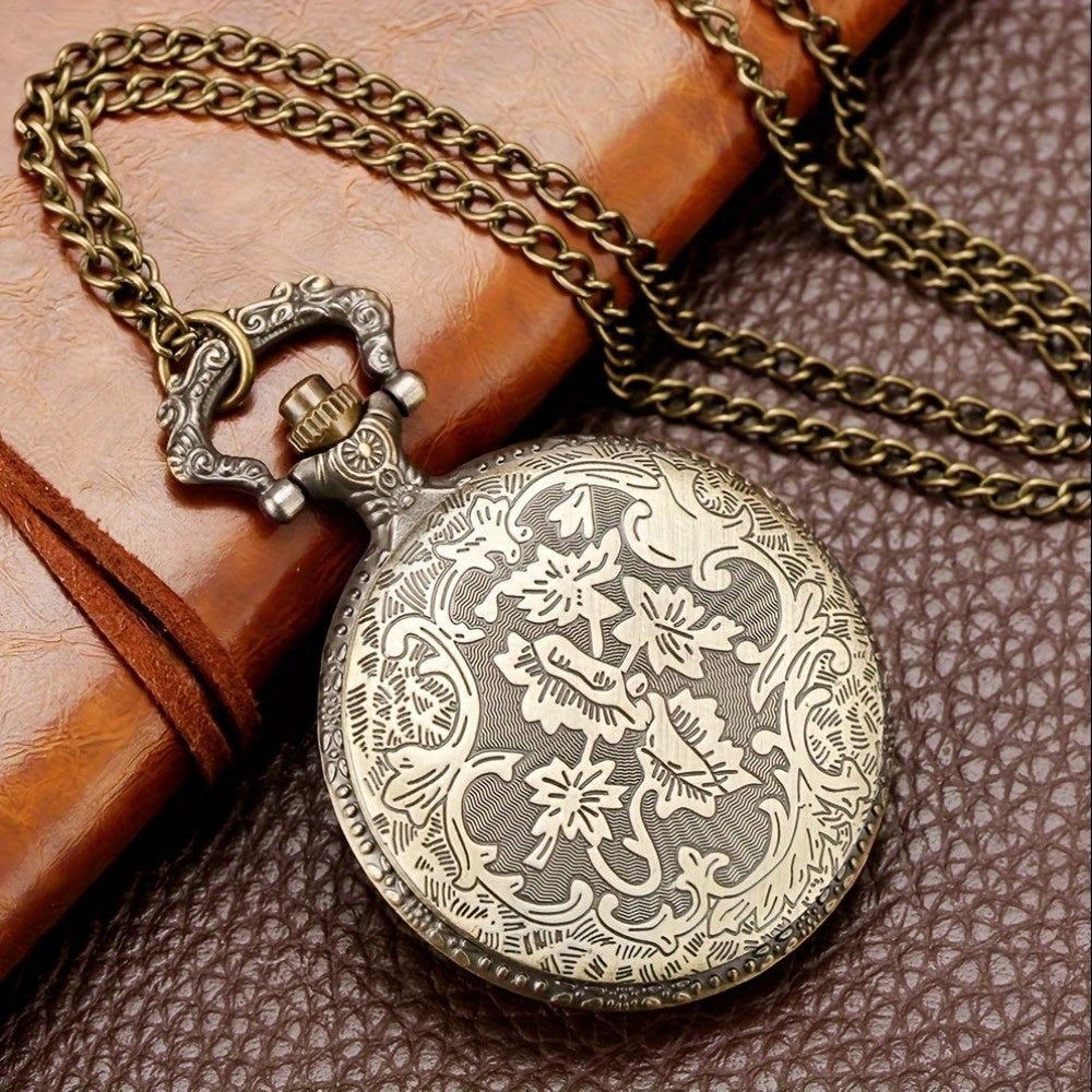 Ensemble de 2 montres de poche en bronze vintage – Mouvement à quartz, cadran rond classique, boîtier en alliage de zinc, bracelet sans nickel, style ancien – Cadeau idéal pour Noël, un anniversaire, une remise de diplôme ou la Saint-Valentin
