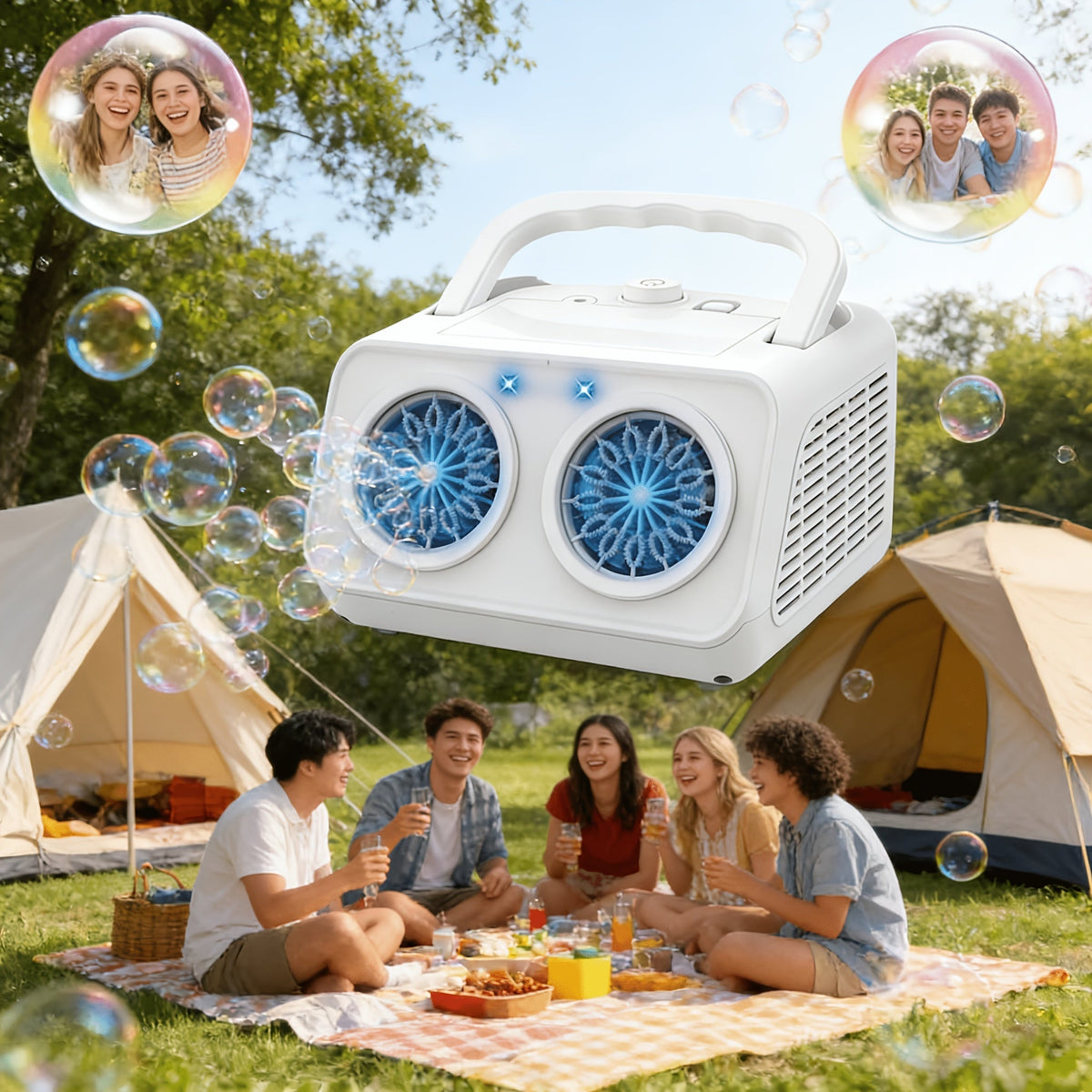 Machine à bulles automatique améliorée, conception épaissie à 2 ventilateurs, plus de 20 000 bulles par minute, sur secteur ou sur piles, souffleur de bulles portable pour intérieur et extérieur pour fêtes d'anniversaire, mariages, enfants, blanc noir