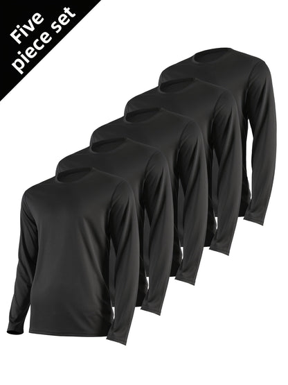 Lot de 5 t-shirts de sport à manches longues pour homme, séchage rapide, évacuation de l'humidité, respirants, anti-odeurs, extensibles, pour running et entraînement, S-XXL