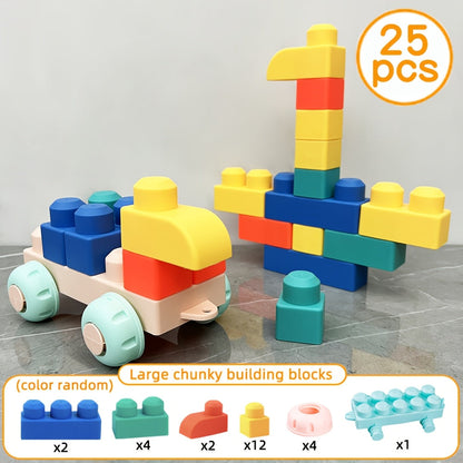 Jeu de construction à grosses briques pour tout-petits et enfants – Kit de blocs STEM pour l'entraînement cérébral, la motricité fine et la préhension, lot de 25 / 50 / 90 pièces, cadeau d'anniversaire et de vacances, couleur aléatoire