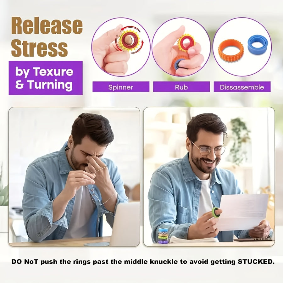 Bagues sensorielles tournantes pour enfants, lot de 4/6/8, bagues texturées anti-stress, jouet apaisant pour autisme, soulagement de l'anxiété, prix de classe, cadeau de Noël, couleurs mélangées