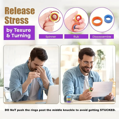Bagues sensorielles tournantes pour enfants, lot de 4/6/8, bagues texturées anti-stress, jouet apaisant pour autisme, soulagement de l'anxiété, prix de classe, cadeau de Noël, couleurs mélangées