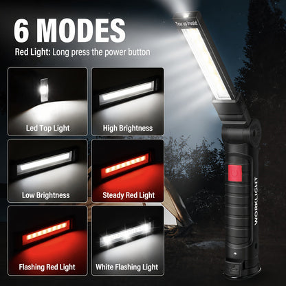 Lampes de travail rechargeables à LED COB – Lampe de travail portative à suspendre avec batterie intégrée pour le camping, le jardin, les fêtes et l'entretien de véhicules, options en packs de 2/4/6/8/10, noir et kaki