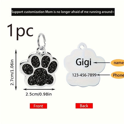 Plaque d'identification pour chien gravée au laser sur mesure - Médaille personnalisée avec motif de patte de chat, durable et résistante à la décoloration pour chiens et chats, 7 options de couleurs (argent, noir, violet, rose, rouge, bleu, bleu lagon)