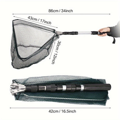 Épuisette de pêche pliable avec manche télescopique en alliage d'aluminium – 3 tailles 86 cm, 110 cm, 130 cm, filet métallique escamotable pour poissons, crabes, écrevisses et crevettes, équipement de pêche portable
