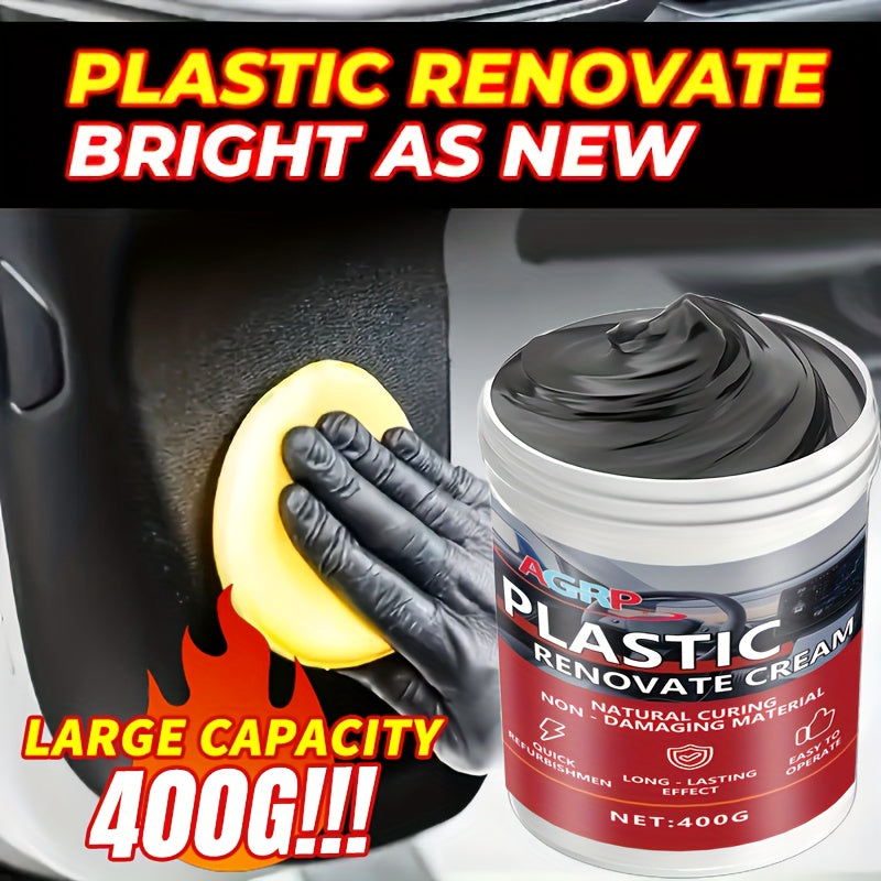 Cire rénovatrice pour plastiques de voiture 400 g – Polish haute brillance résistant aux UV pour tableau de bord, pare-chocs, pneus et garnitures extérieures, pâte de detailing intérieur et extérieur anti-décoloration, séchage rapide non gras