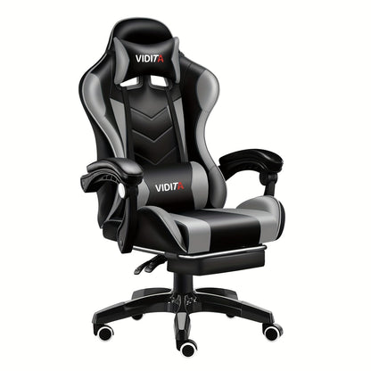 Chaise de jeu ergonomique à dossier haut style course avec repose-pieds et soutien lombaire – Chaise de bureau pivotante inclinable réglable, 8 couleurs
