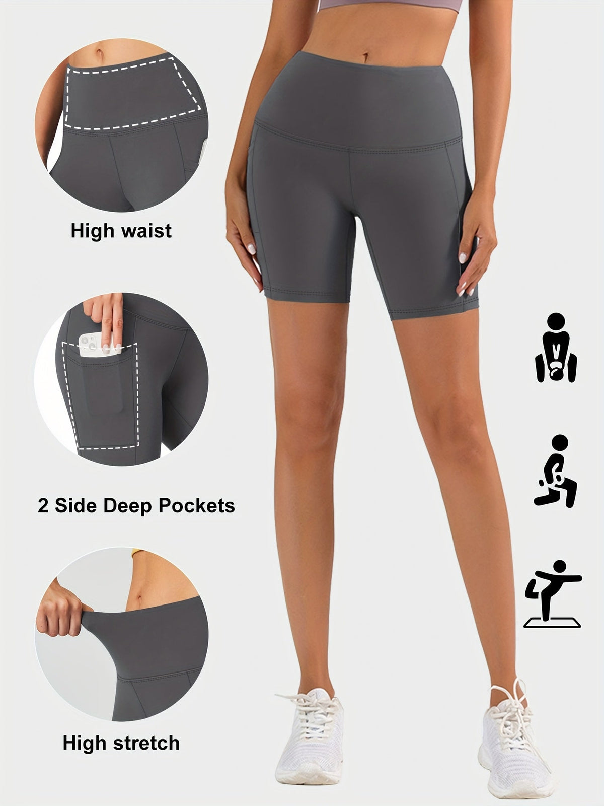 Shorts de yoga taille haute pour femmes, shorts de cyclisme hautement élastiques et absorbant la transpiration avec contrôle du ventre, shorts de sport extensibles pour l'entraînement, la course, la salle de sport, le fitness et le quotidien