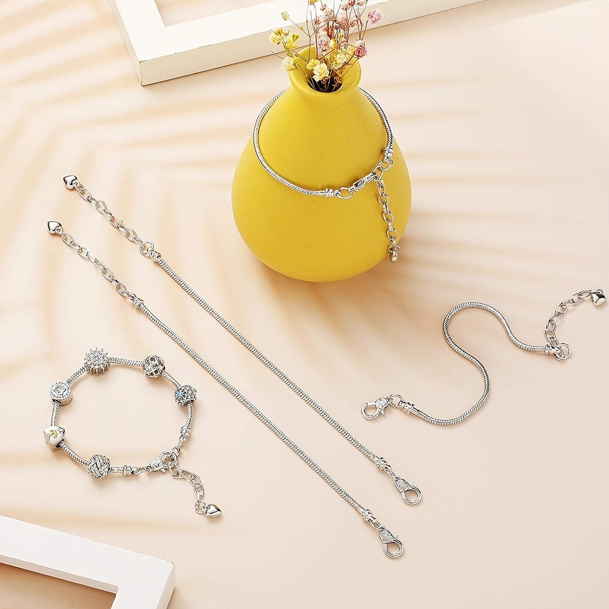 Kit de 40 pièces pour bracelets à chaîne serpent DIY – Bracelets à breloques perlées réglables avec chaînette d'extension en cœur, fournitures de bijoux en gros pour loisirs créatifs, cadeaux et projets de bijoux faits main