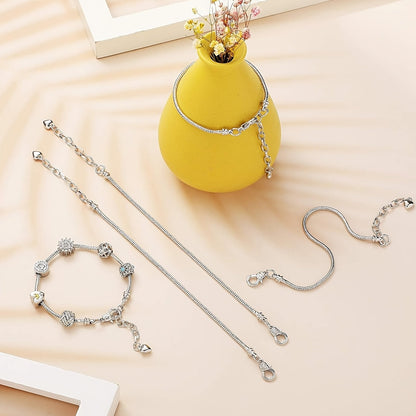 Kit de 40 pièces pour bracelets à chaîne serpent DIY – Bracelets à breloques perlées réglables avec chaînette d'extension en cœur, fournitures de bijoux en gros pour loisirs créatifs, cadeaux et projets de bijoux faits main