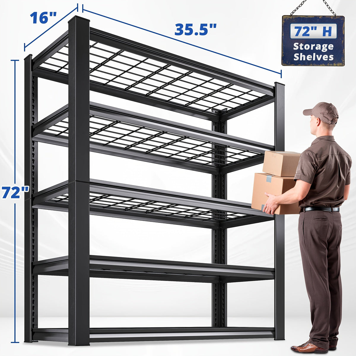 Étagère de rangement robuste en métal 72 pouces, 5 niveaux réglables, capacité de 3000 lb, en acier au carbone pour garage, sous-sol, entrepôt, garde-manger et bureau