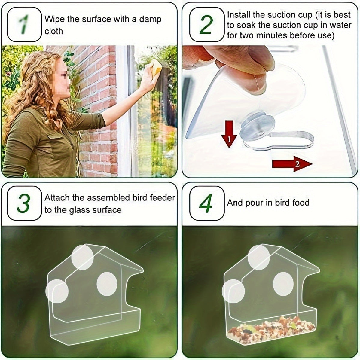 Mangeoire à oiseaux transparente en acrylique avec ventouses - Nichoir transparent pour jardin extérieur, facile à nettoyer, mangeoire pour observer les oiseaux de près depuis vos fenêtres