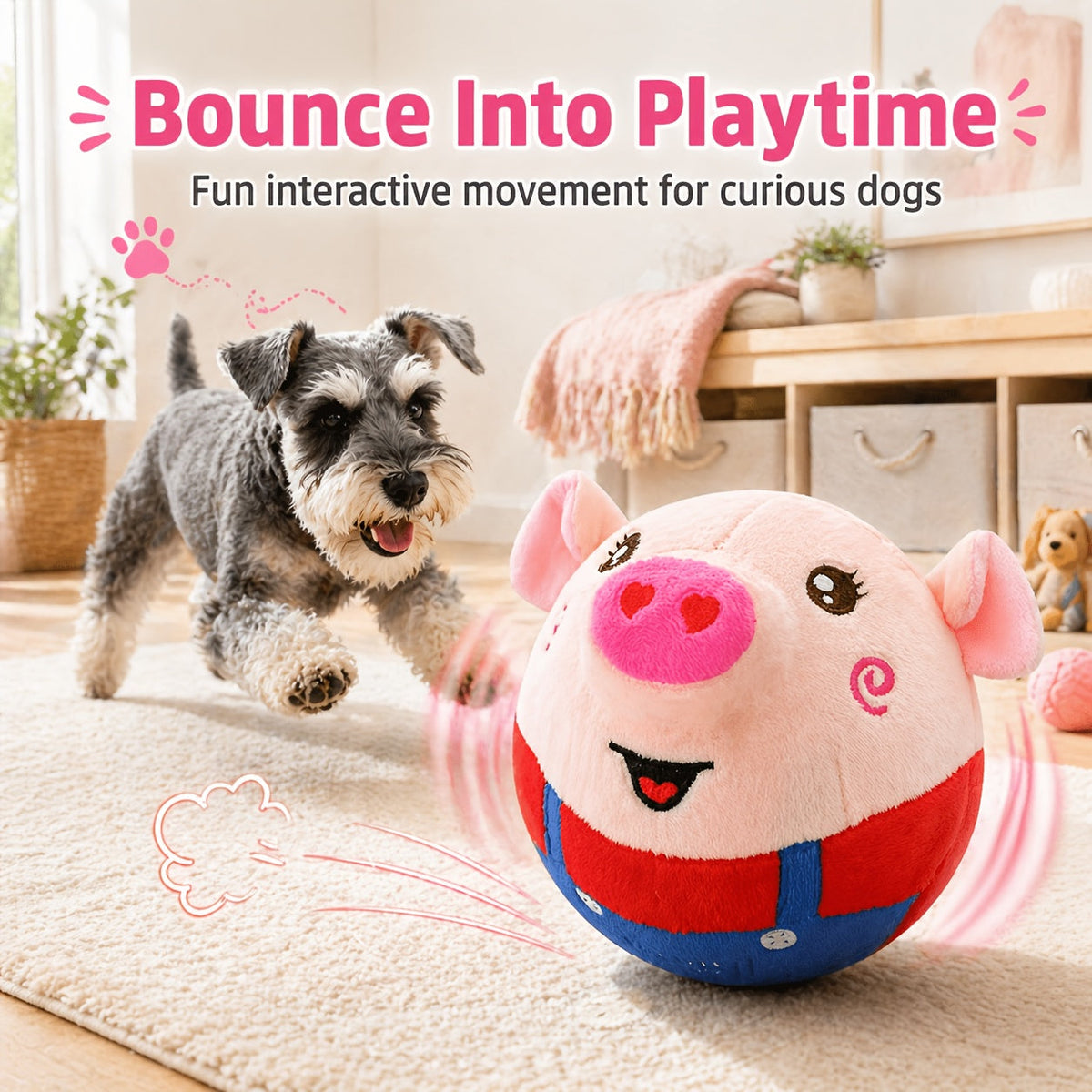 Jouet rebondissant pour chien rechargeable par USB – Balle électronique avec capteur de mouvement, bruit de cochon et enregistrement vocal, jouet interactif lavable pour petits chiens et chiots