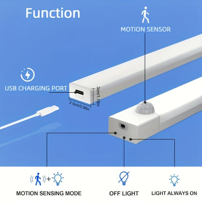 Lot de 3 et 6 éclairages LED pour placards avec détecteur de mouvement et recharge USB-C – Veilleuse magnétique sans fil sous meuble avec 3 modes pour cuisine, placard, escaliers, couloir et salle de bain, 10 cm/20 cm/30 cm