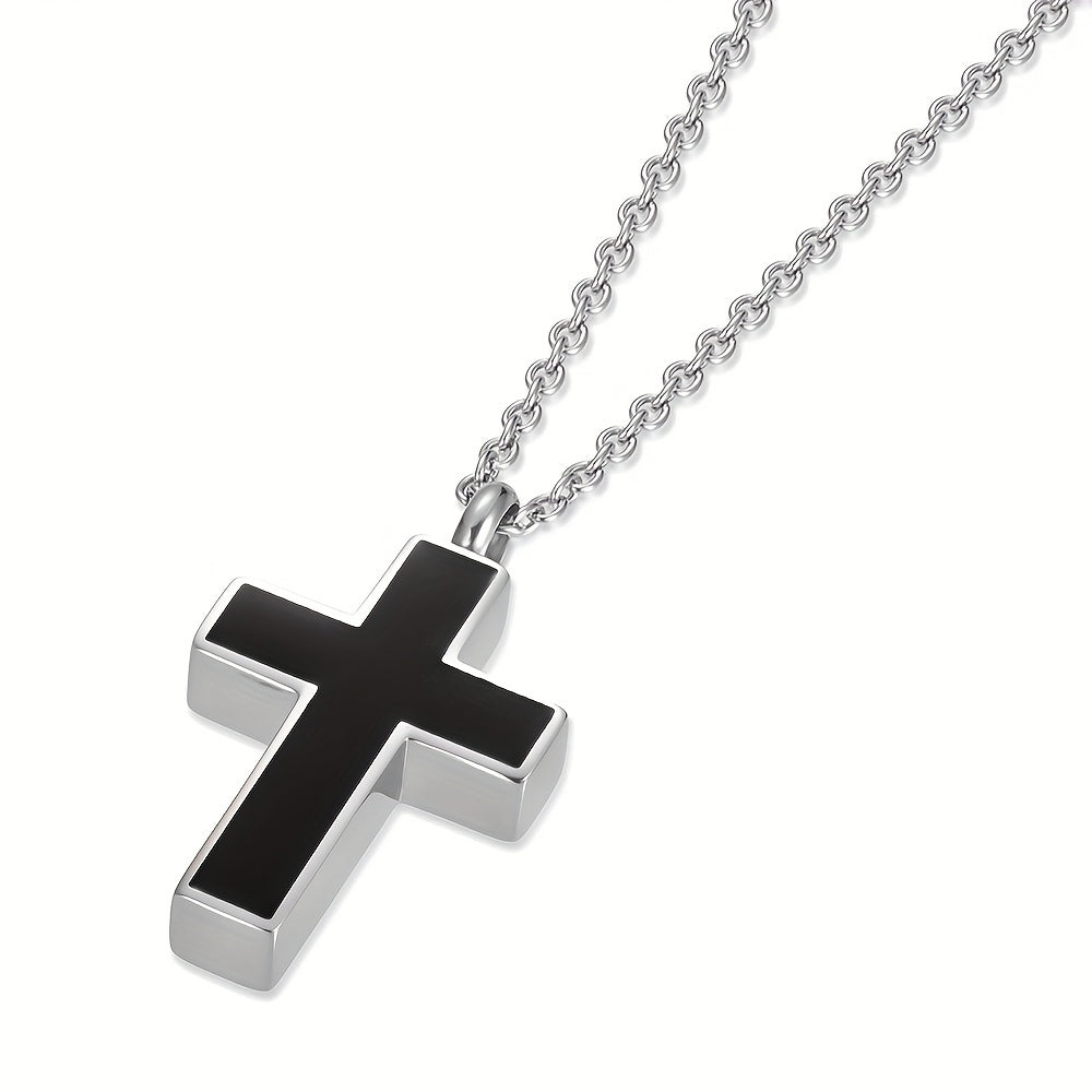 Collier urne funéraire en acier inoxydable pour cendres – Pendentif souvenir commémoratif pour animal, être humain et proches avec kit de remplissage, croix et bijou de condoléances pour le deuil