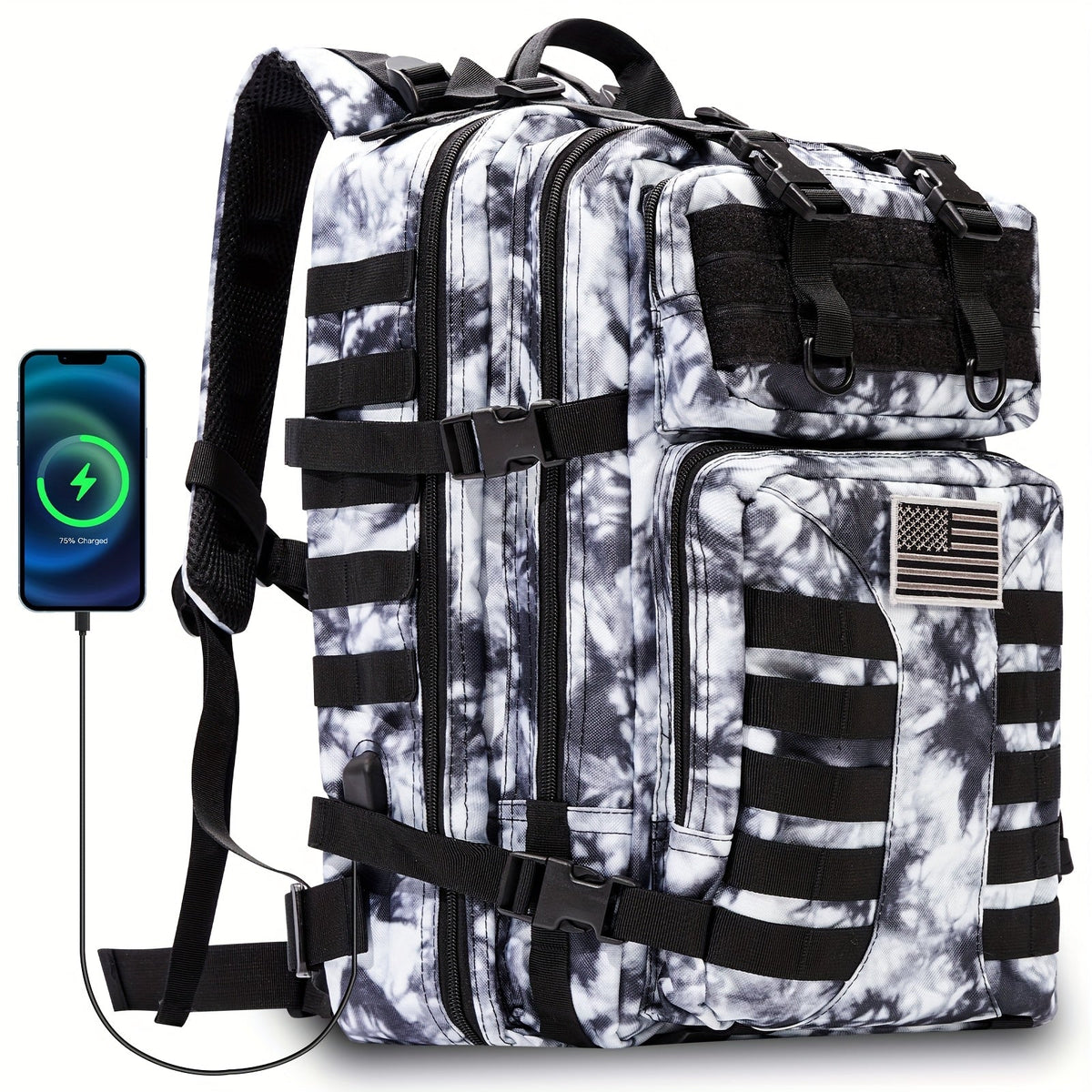 Sac à dos tactique unisexe haute capacité 50L – Sac militaire MOLLE pour le camping, la pêche, la chasse, la randonnée et les voyages – 13 options de couleurs incluant des variantes avec sac à main et sac de rangement