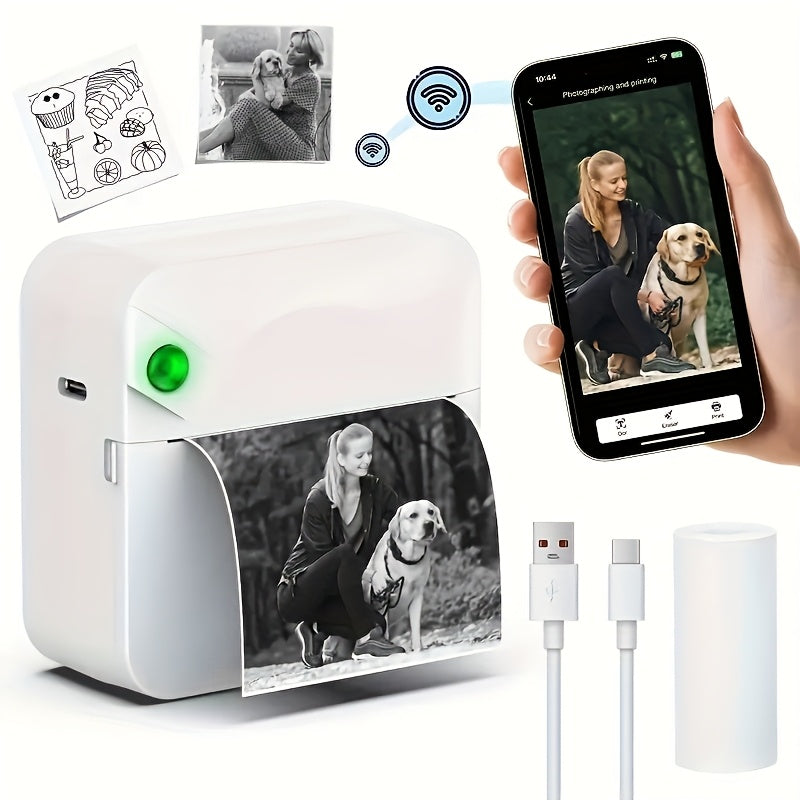 Mini imprimante thermique portable sans fil Bluetooth pour smartphones, photos, notes, autocollants, journaux et mémos, rouleau de papier thermique inclus