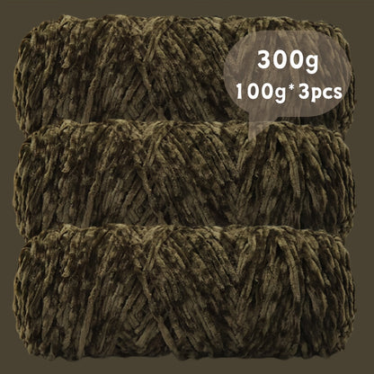 Fil chenille velours, lot de 3 pelotes de 300 g (3 x 100 g), laine douce et épaisse pour tricot et crochet, 47 couleurs, idéal pour débutants, artisanat de luxe pour pulls, écharpes, bonnets, poupées, sacs, amigurumi et projets DIY