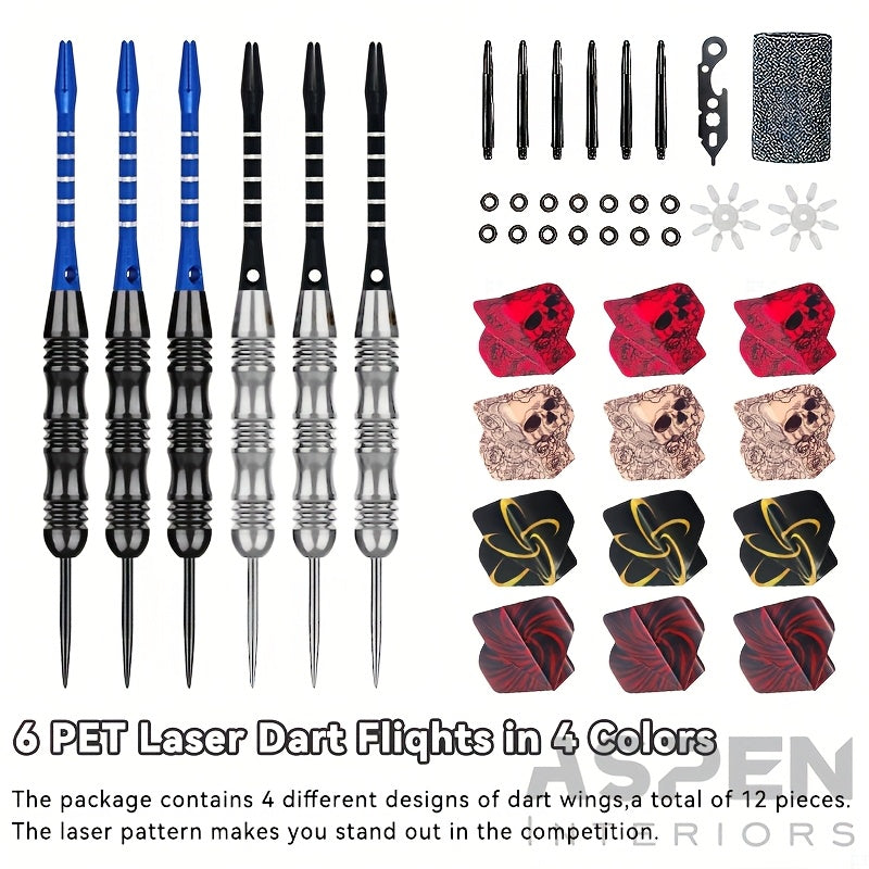 Ensemble de fléchettes à pointe en acier avec ailettes tête de mort – Coffret cadeau deluxe, pointe en fer et tige en alliage d'aluminium, tailles multiples – pour divertissement en club, compétitions sportives et parties de fléchettes décontractées