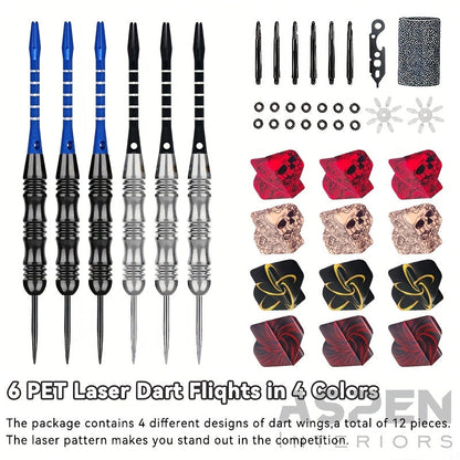 Ensemble de fléchettes à pointe en acier avec ailettes tête de mort – Coffret cadeau deluxe, pointe en fer et tige en alliage d'aluminium, tailles multiples – pour divertissement en club, compétitions sportives et parties de fléchettes décontractées