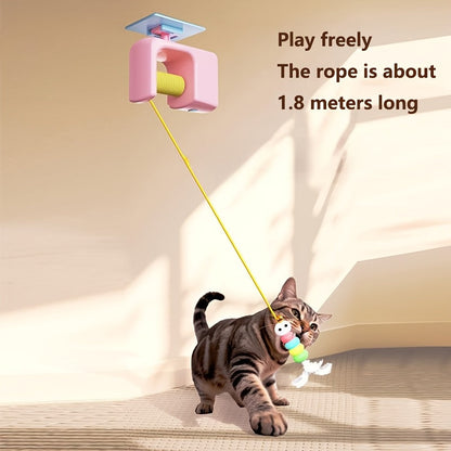 Automatic Swing Door Cat Toy USB Rechargeable - Interactive Hanging Feather Ball for Door & Window, Self-Play Entertainment Toy for Indoor Cats All Breeds, Busy Pet Owner Hands-Free Cat Teaser
