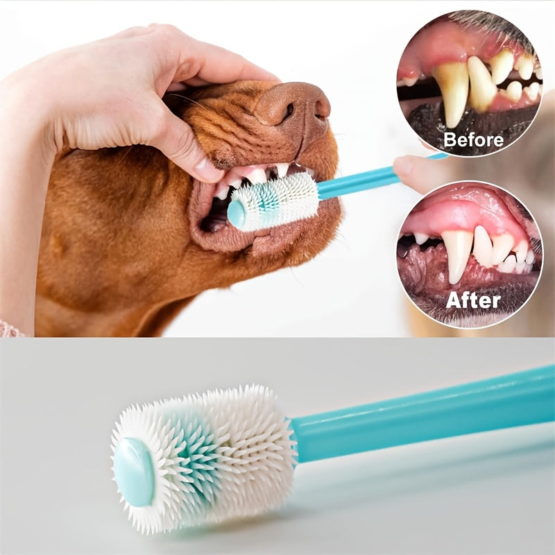 Kit de soins dentaires pour animaux de 3 pièces : brosse à dents en silicone à 360°, brosse à doigt et brosse à micro-filaments pour chiens et chats, souple et douce, aucune pile requise