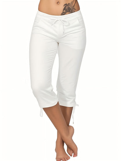 Lot de 4 pantalons courts légers pour femme – Pantacourts amples à taille cordon, bas d'été décontractés et respirants, tailles S-XXL, assortiments de couleurs variés