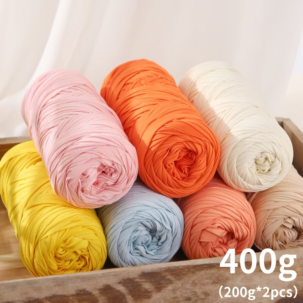 Fil de coton pour t-shirt 400 g (2 x 200 g) mélange de coton épais en 49 couleurs – Fil épais et doux pour paniers au crochet, sacs, tapis, projets de macramé et tricot – Fil de loisirs créatifs idéal pour les débutants