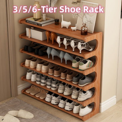 Meuble à chaussures 3/5/6 niveaux effet bois | Organisateur de rangement multi-niveaux gain de place | Étagère à chaussures sur pied facile à monter pour entrée, dortoir, placard ou chambre | Marron