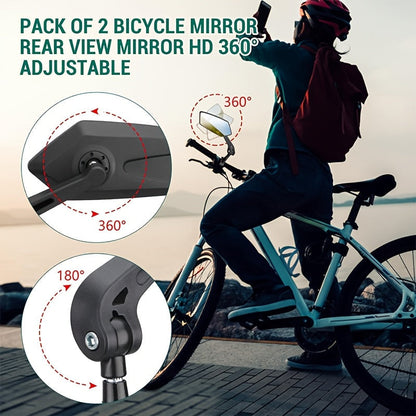 Lot de 2 rétroviseurs de vélo, réglables à 360°, grand angle HD, anti-chocs, pour guidon – Fixation universelle pour VTT, vélo de route, vélo électrique, vélo de ville et trottinette, guidons de 22,2 à 25 mm