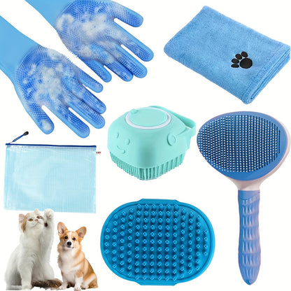 Kit de toilettage pour chien 6 pièces – Brosse, gants de lavage en silicone, serviette en microfibre et outil de mue, sans électricité, kit de soins essentiels pour un pelage brillant, cadeau pour propriétaires de chiens