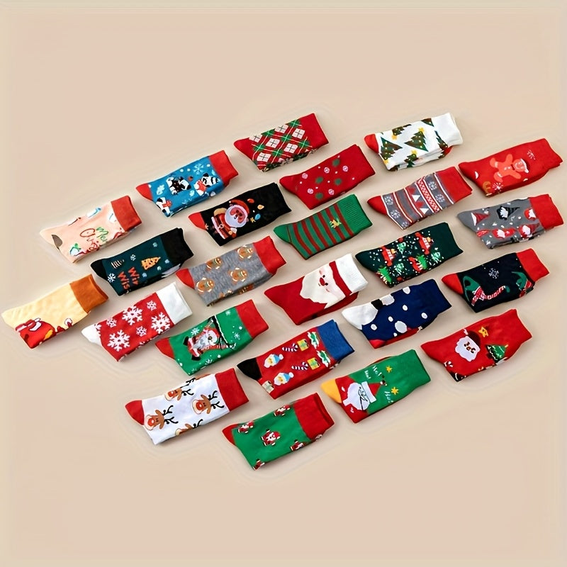 Chaussettes de Noël, 30 paires, motifs de fête amusants : rennes, Père Noël, flocons de neige, pain d'épices, sapin de Noël, chaussettes chaudes à motifs – Coffret cadeau unisexe pour hommes et femmes