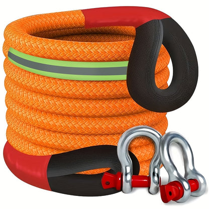 Corde de récupération cinétique 22 tonnes 48501 lbs – Corde de remorquage en nylon robuste avec manilles et sac de rangement pour camion, SUV, UTV, VTT, sauvetage d'urgence tout-terrain