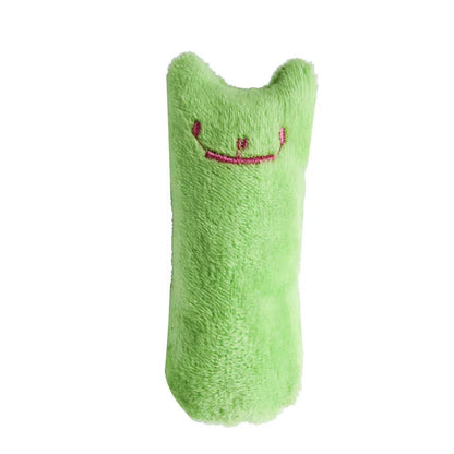Jouet coussin en peluche couineur pour chat - Jouet kicker rembourré au design interactif avec couineur pour chats et chatons, pour jeu en solo et anti-ennui, sans pile, 6 couleurs : vert, jaune, rose, bleu, café