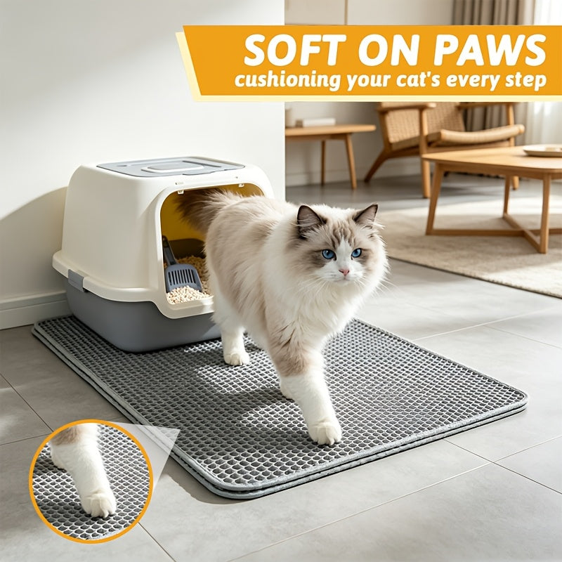 Tapis de litière pour chat en nid d'abeille double couche - Tapis anti-urine avec design facile à nettoyer, protection de sol imperméable pour chats, disponible en dimensions 45x60 cm et 55x75 cm