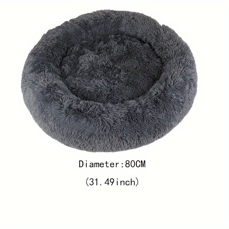 Round Donut Pet Bed for Dogs & Cats – Warm Soft Calming Shag Plush Bed, Anti-Anxiety Cozy Nest for Small Medium Large Pets, Multiple Sizes 16"/20"/24"/28"/31"/39", Perfect Christmas Gift