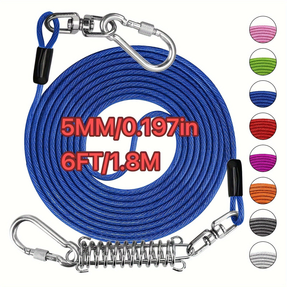 Laisse pour chien ultra-résistante de 1,8, 3, 4,5, 9, 15, 23 ou 30 mètres, câble d'attache d'entraînement pour grands chiens jusqu'à 225 kg, corde de course durable et résistante aux morsures pour le jardin